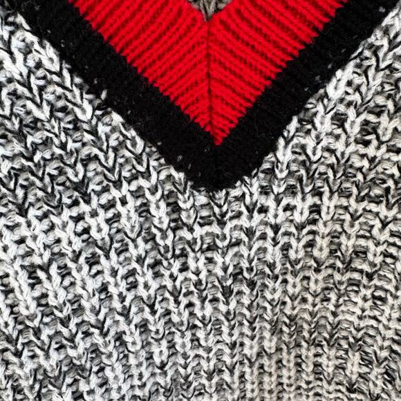 VTG Saturdays Retro 80’s 90’s V-Neck  Knit Sweater Red Black White Men’s Large - Picture 7 of 13